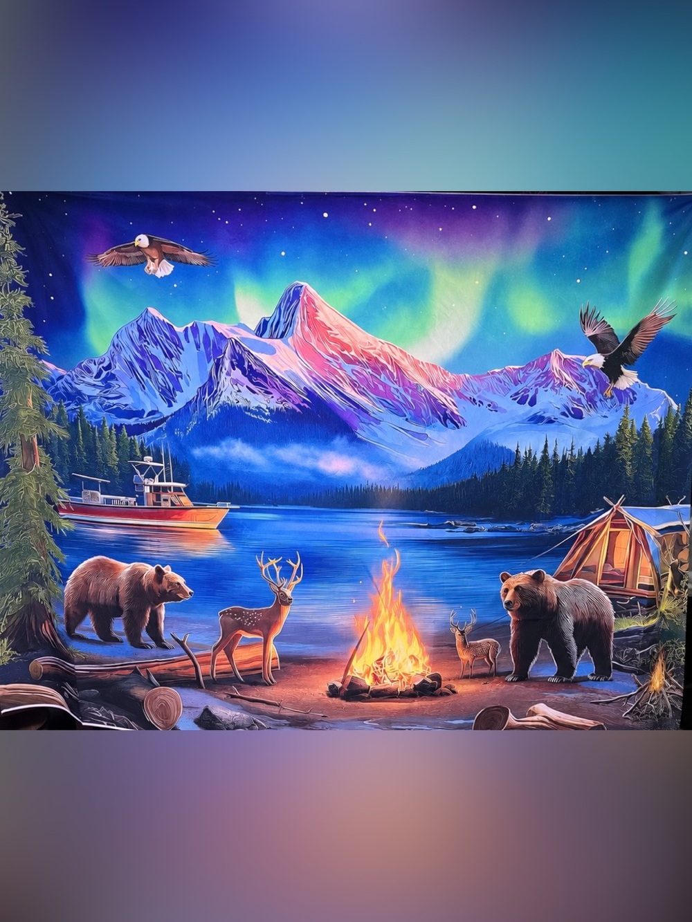 Northern Lights Camping Fabric Backdrop 7 x 5 ft Aurora Wall Mural